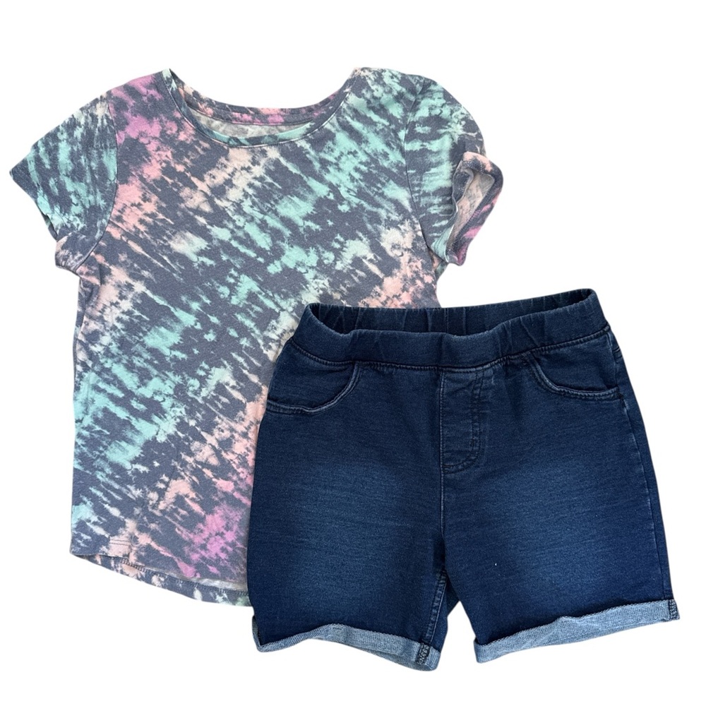 Tie-Dye T-Shirt and Denim Shorts Set 7/8